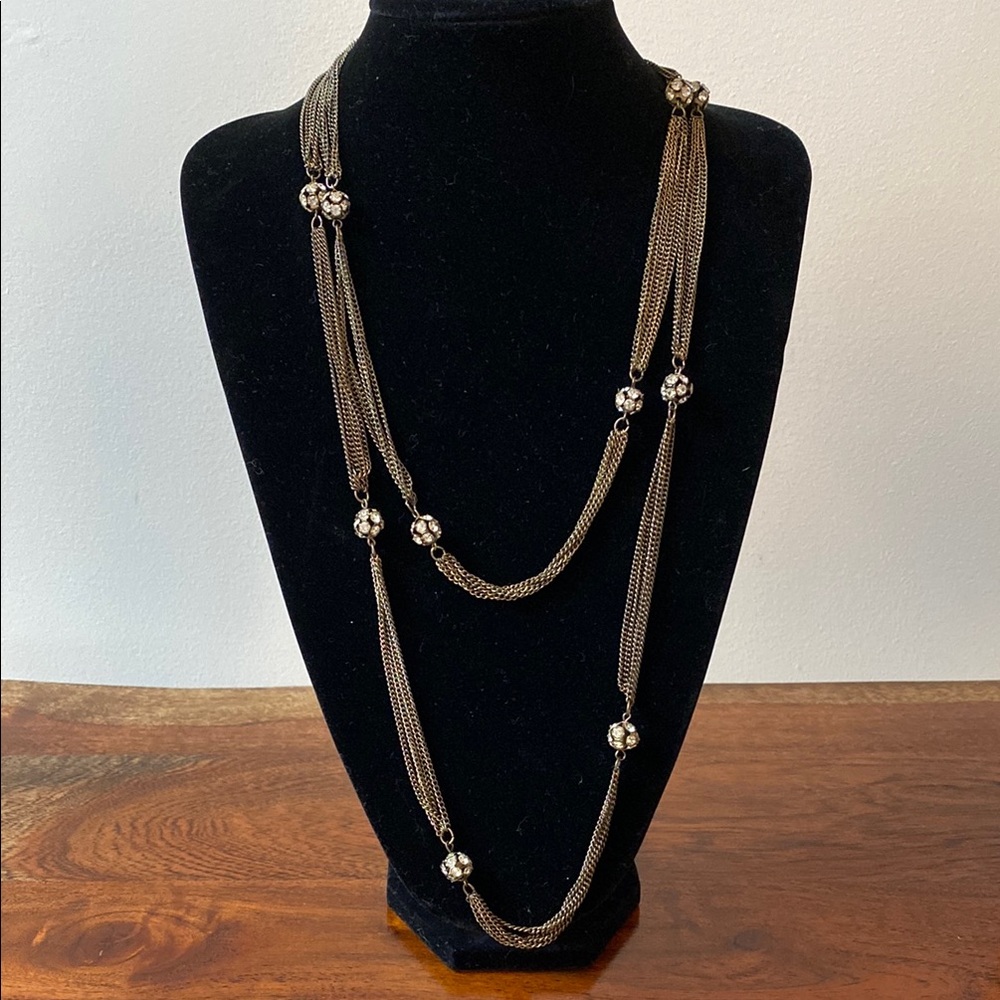 Brass-toned and Rhinestone Layered  Chain Necklace